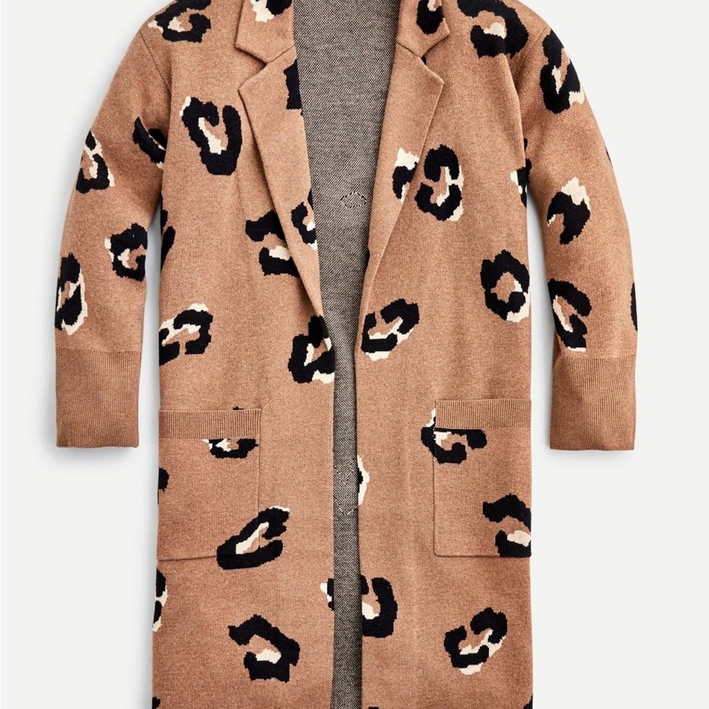 J. Crew Ella Long Leopard Print Sweater Jacket NWT